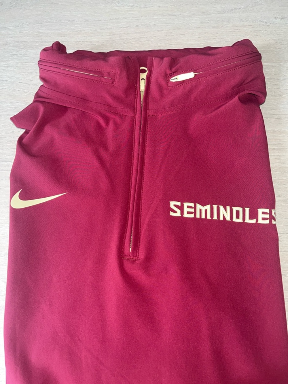 Nike Florida State Seminoles Short Sleeve Quarter Zip Pullover with Gold Accents